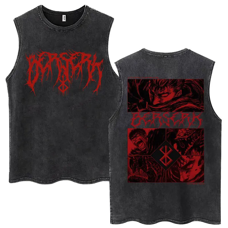 Anime Berserk Guts Washed Harajuku Tank Tops Retro Manga Gatsu Griffith Zodd Sleeveless T Shirts Unisex Cotton Oversized T-Shirt