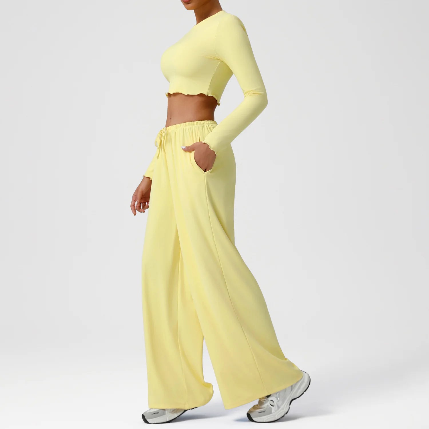 2PCS Yoga Set Women Sportswear Gym Clothing Fitness Workout Set Female Long Sleeve Crop Top High Waist Flared Pant Sports Suits