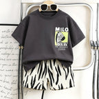 Toddler Animal Print Summer Outfit Set 2pcs Tee and Shorts