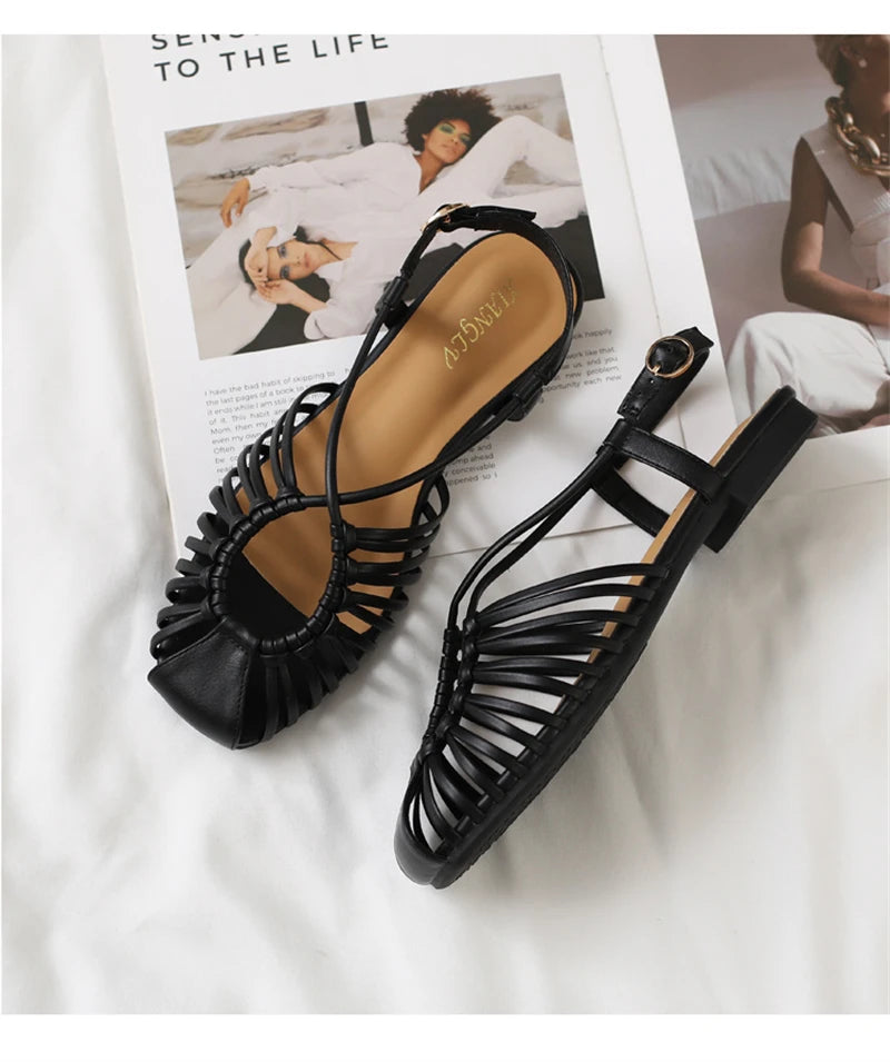 ZAROY Women Flat Sandals Summer Narrow Band Roman Shoes Casual Plus Size Brand Designer Banquet Beach Gladiator Sandalias Zapato