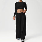 2PCS Yoga Set Women Sportswear Gym Clothing Fitness Workout Set Female Long Sleeve Crop Top High Waist Flared Pant Sports Suits