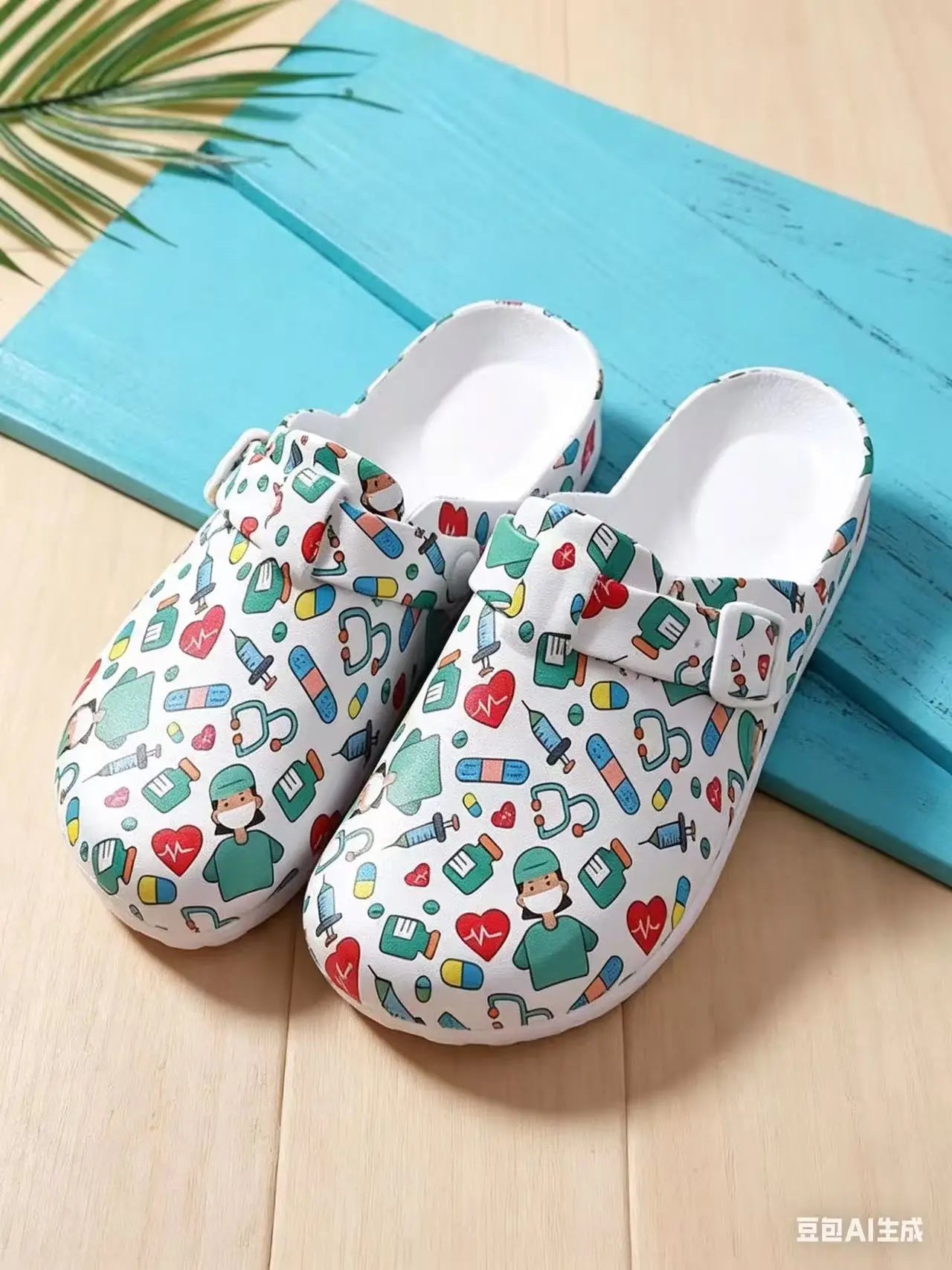 A Pair of Summer Women's Closed-Toe Slippers, Doctor Shoes, Nurse Shoes, Home Bathroom Non-Slip, Wear-Resistant, Breathable, Simple and Stylish Closed-Toe Sandals