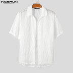 2024 Men Shirt Tassel Chiffon Transparent Lapel Short Sleeve Sexy Men Clothing Summer Streetwear Party Fashion Camisas INCERUN