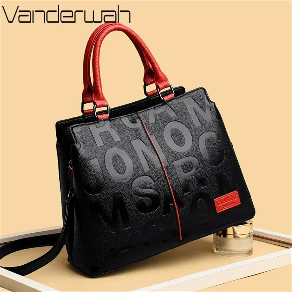 2 Layers Ladies Quality Leather Letter Shoulder Bags for Women 2024 Luxury Handbags Women Bags Designer Large Capacity Tote Bag