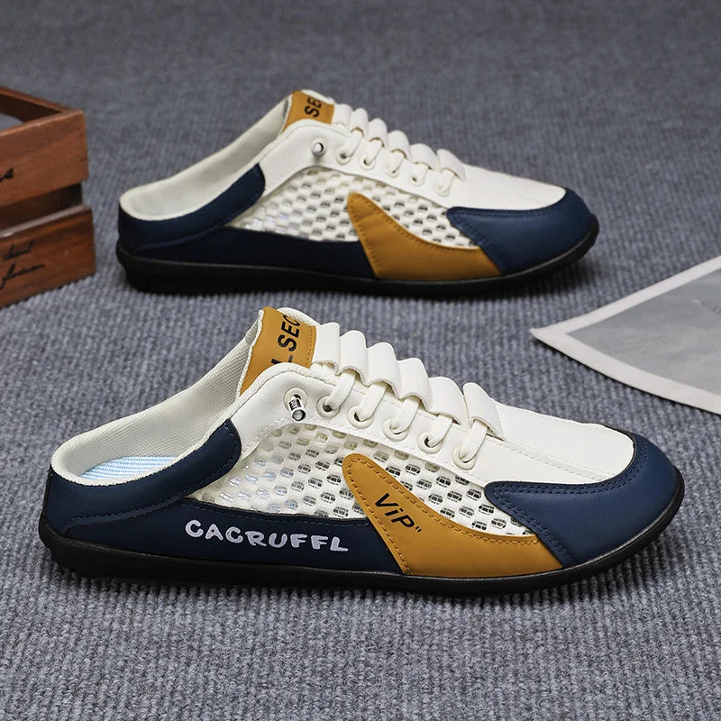 2026 Summer New Style Closed-Toe Half-Slip Men's Shoes with Breathable Mesh Slip-On Design, Fashionable and Breathable Loafers