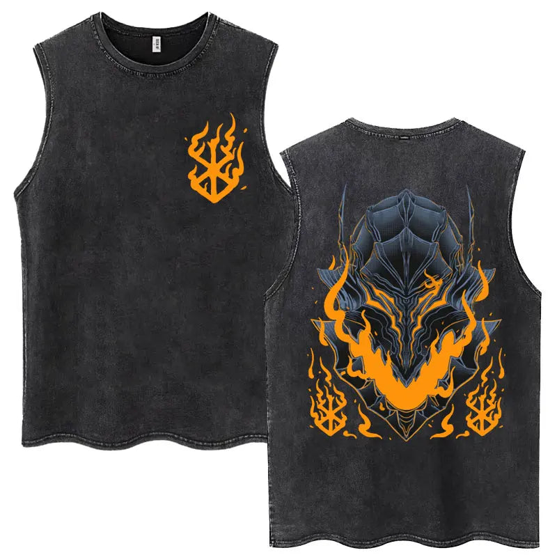Anime Berserk Guts Washed Harajuku Tank Tops Retro Manga Gatsu Griffith Zodd Sleeveless T Shirts Unisex Cotton Oversized T-Shirt