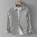 2025 Spring/Summer Men's Square Collar Button Striped Pocket Loose Fashion Casual Versatile Simple Design Long Sleeve Shirt