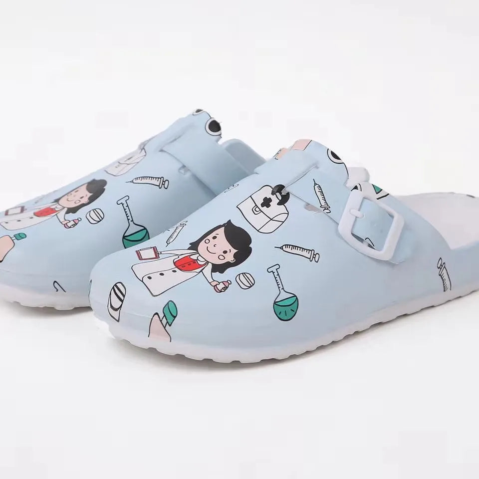 A Pair of Summer Women's Closed-Toe Slippers, Doctor Shoes, Nurse Shoes, Home Bathroom Non-Slip, Wear-Resistant, Breathable, Simple and Stylish Closed-Toe Sandals