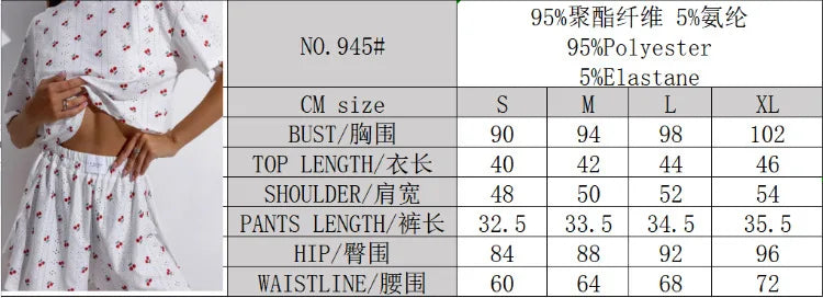 Women Pajamas Set Women's Pajamas Hollow Breathable Printing Sexy Split Shorts Crew Neck Top Set Loungewear Home Comfort