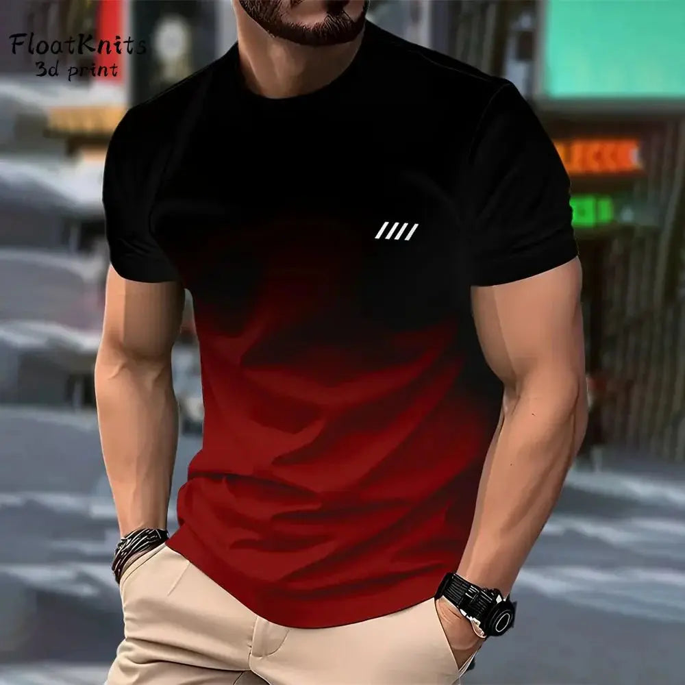 The new summer 2025 quick-drying men's T-shirt features a casual fashionable and streetwear 3D gradient print