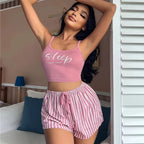 Sexy Summer Women Pajamas Set Sleepwear Cotton Home Clothes Tops And Shorts Cute Soft Sleeveless Nightwear For Female