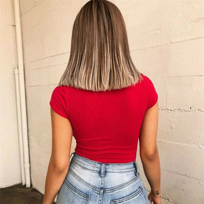 Summer Fashion Women Body Square Neck Tops Bodysuits Sexy Slim Fit Foundation Solid Color Short Sleeve One Piece Top Bodysuit
