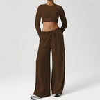 2PCS Yoga Set Women Sportswear Gym Clothing Fitness Workout Set Female Long Sleeve Crop Top High Waist Flared Pant Sports Suits