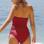 2025 Summer New Womens Swimsuit Neck Hanger Sleeveless Backless Crop Tops Solid Color Panties Bathing Suit Beachwear For Female