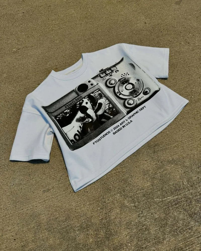 Футболка America Graffiti Album Printing T Shirt Y2k Clothes for Man Playeras Para Hombres Tシャツ メンズ Summer Streetwear Harajuku