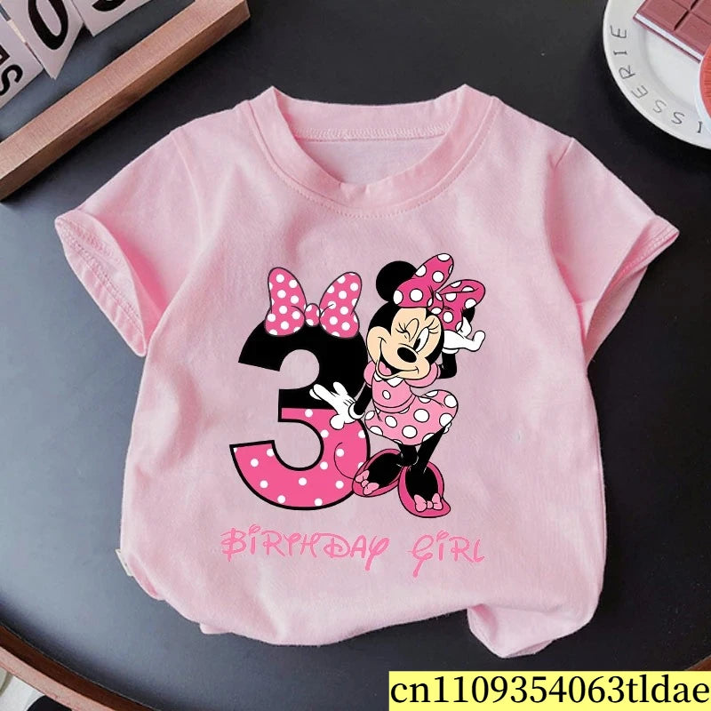 Minnie Mouse Girls Cotton T-Shirt Pink Birthday Tee
