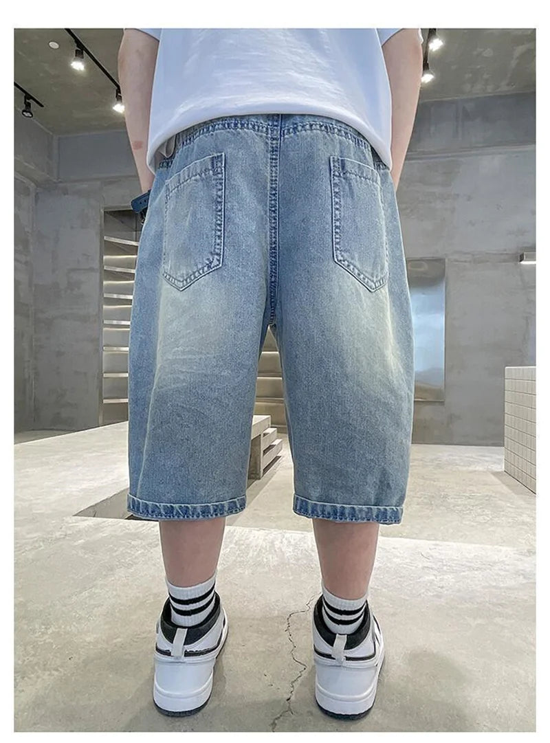 Boys Denim Shorts Blue Casual Knee Length Pants 5-14 Years