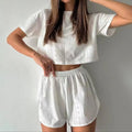 Women Pajamas Set Women's Pajamas Hollow Breathable Printing Sexy Split Shorts Crew Neck Top Set Loungewear Home Comfort