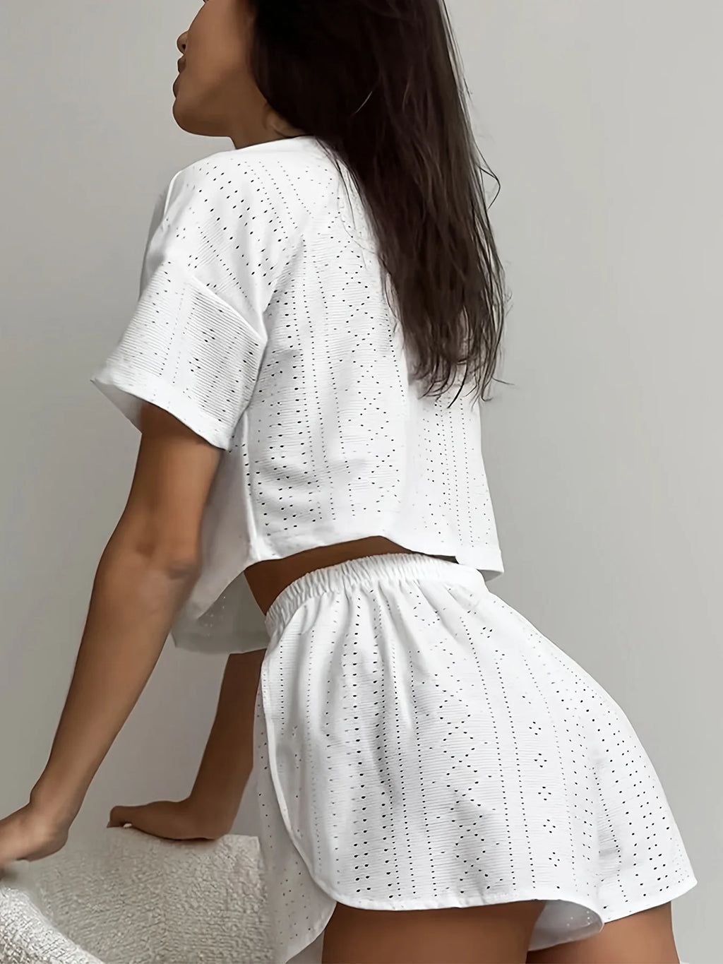 Women's sleepwear short sleeved shorts, solid color breathable and sexy two-piece home suit, summer comfortable casual sleepwear