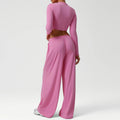 2PCS Yoga Set Women Sportswear Gym Clothing Fitness Workout Set Female Long Sleeve Crop Top High Waist Flared Pant Sports Suits