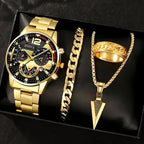Men's Black Minimalist Quartz Watch Set
