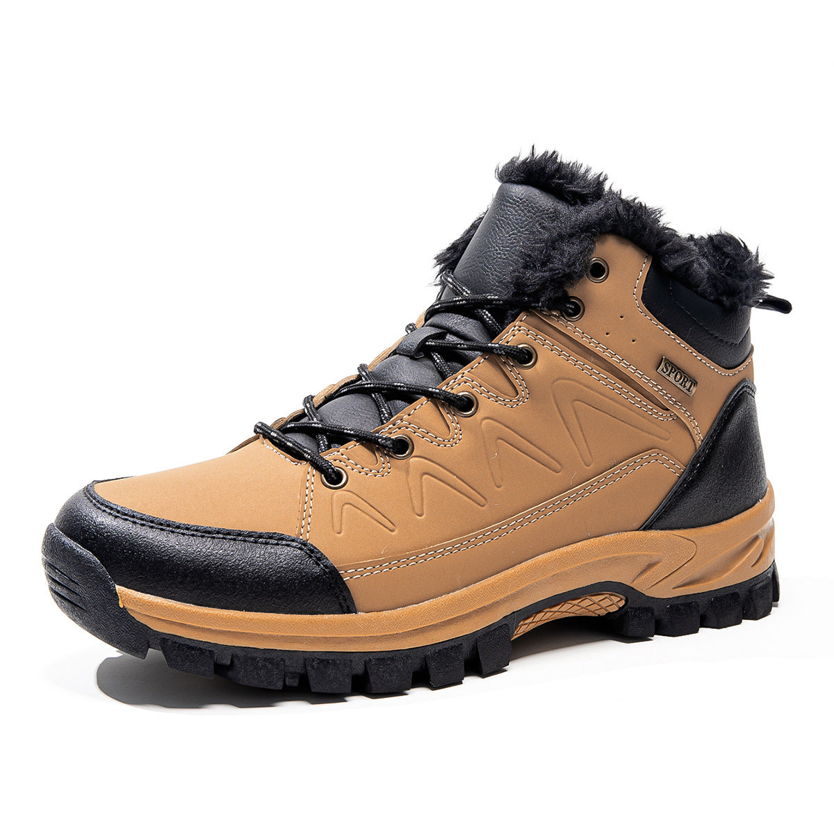 Mens Plus-Size High-Top Fleece-Lined Thermal Cotton Shoes