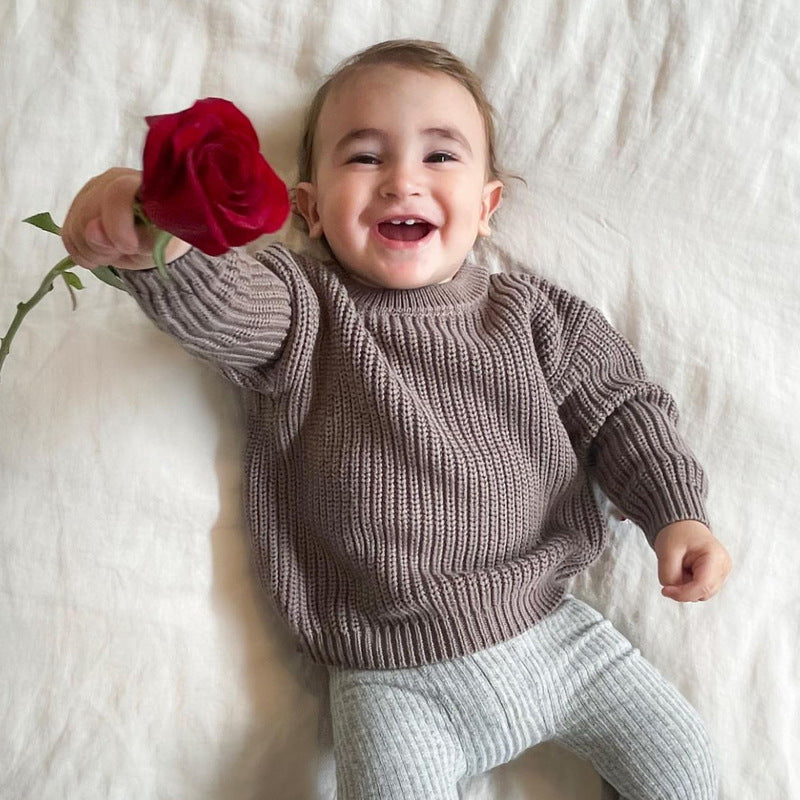 Simple Solid Color Girls' Round Neck Base Knitwear