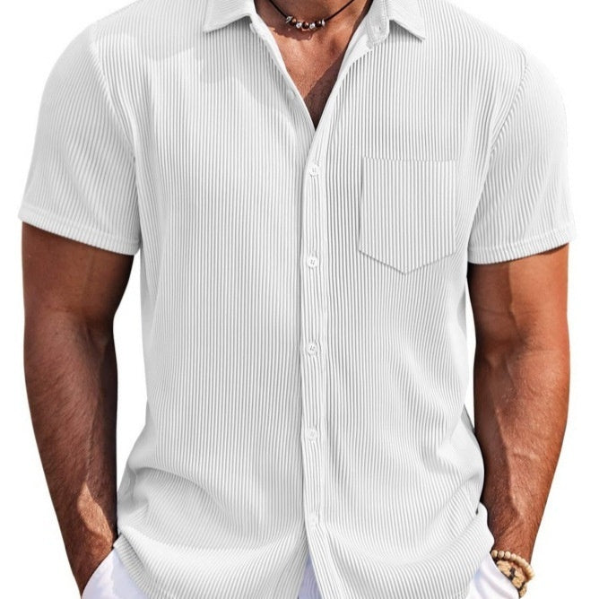 Solid Color Loose Vertical Striped Men's Short-sleeved Shirt