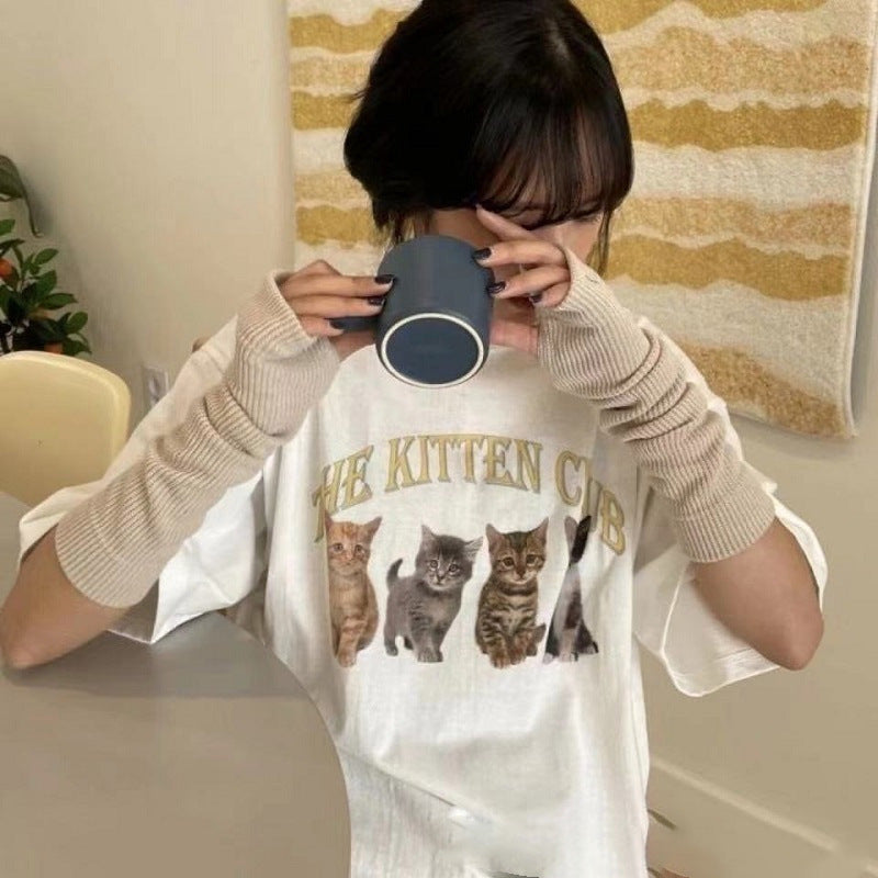 White Shoulder T-shirt Summer Men's And Women's Same Retro Casual Loose