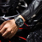 Mens Six-Hand Steel-Strap Motorcycle Watch