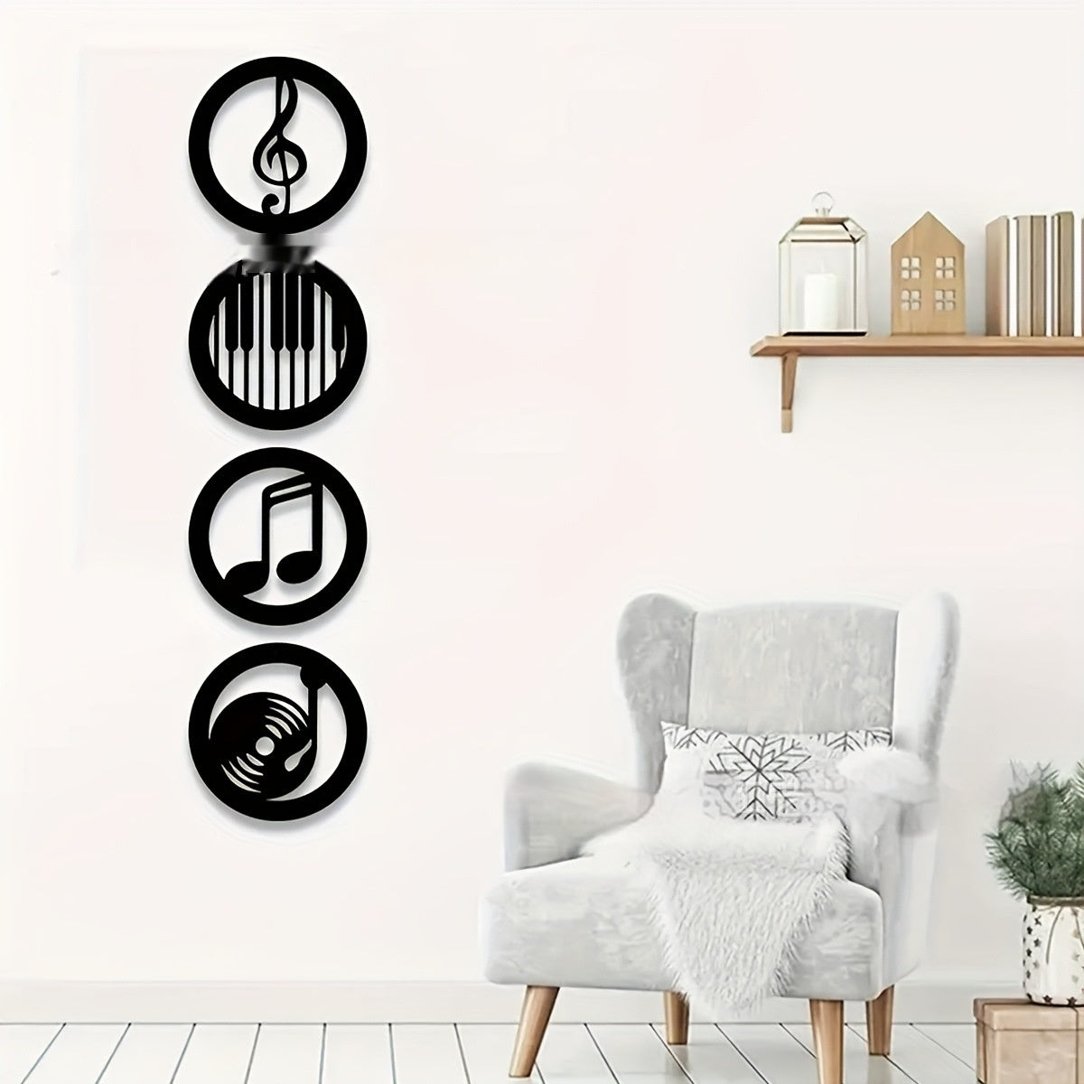 Black Music Notes Wooden Wall Home Decor