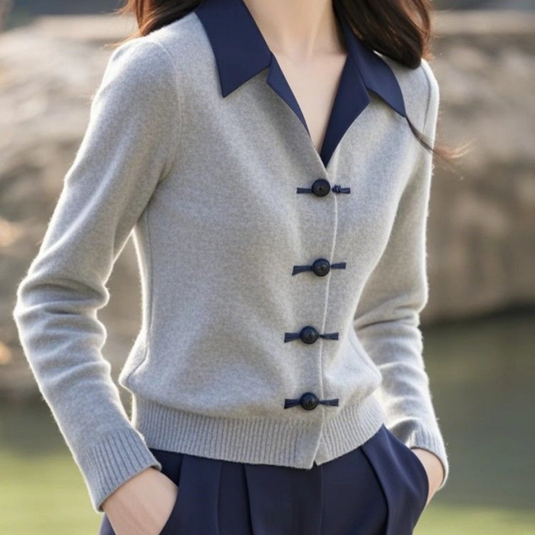 Womens Minimalist Elegant New Chinese-Style Knot-Button Knitted Top
