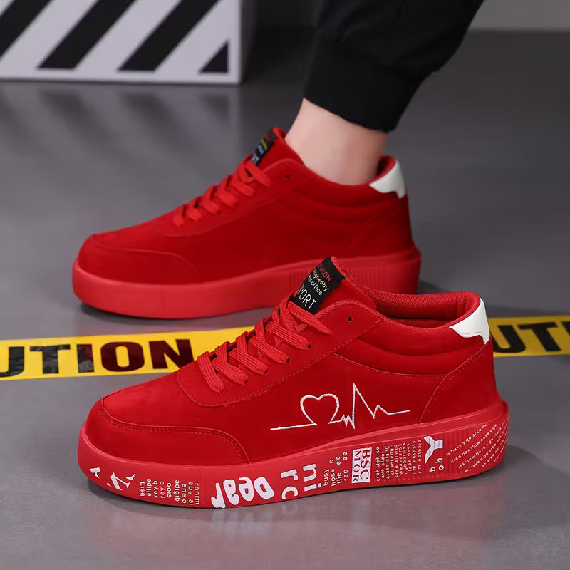 Men's Street Style Sneakers - Heart-shaped Design