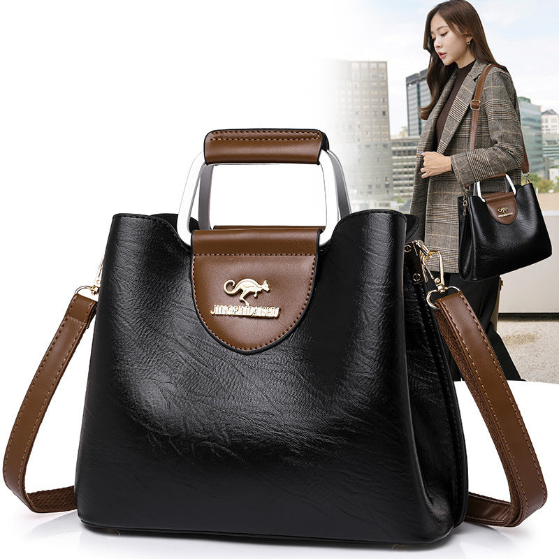 Large Capacity Totes Middle-aged High-grade Soft Leather Shoulder
