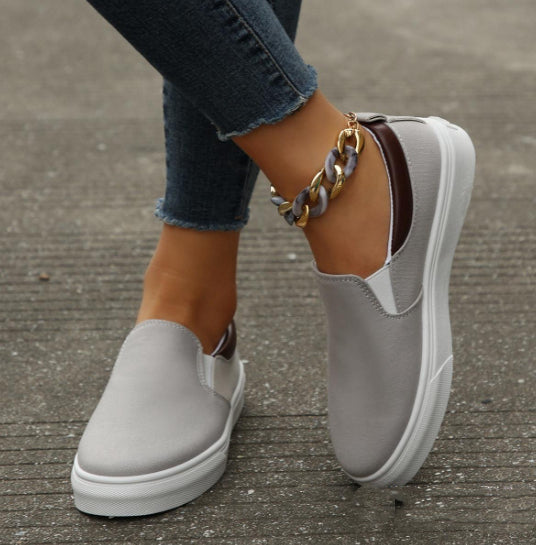 Womens Low-Top Solid-Colored Flat Shoes Cross-Border Slip-On Color-Block Loafers