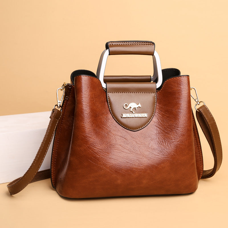 Large Capacity Totes Middle-aged High-grade Soft Leather Shoulder